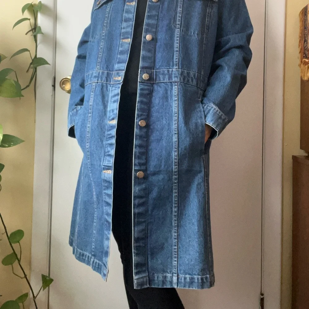 NorthStyle Knee-length Denim Jacket - Classic Blue - Picture 2 of 7